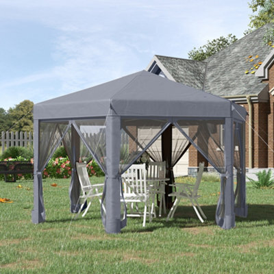 Outsunny 3.2M Pop Up Gazebo Hexagonal Canopy Tent Outdoor W/sidewalls Grey - image 1