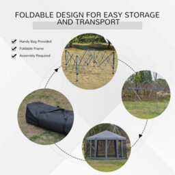 Outsunny 3.2M Pop Up Gazebo Hexagonal Canopy Tent Outdoor W/sidewalls Grey - thumbnail 6
