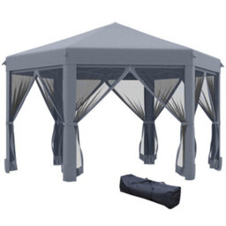 Outsunny 3.2M Pop Up Gazebo Hexagonal Canopy Tent Outdoor W/sidewalls Grey - thumbnail 2