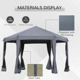 Outsunny 3.2M Pop Up Gazebo Hexagonal Canopy Tent Outdoor W/sidewalls Grey - thumbnail 4