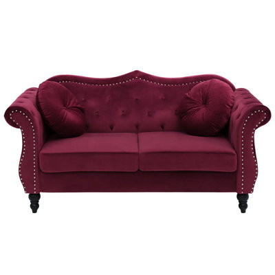Beliani Sofa 2 Seater Skien Velvet Dark Red - image 1