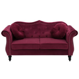Beliani Sofa 2 Seater Skien Velvet Dark Red - thumbnail 1