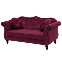 Beliani Sofa 2 Seater Skien Velvet Dark Red - thumbnail 4
