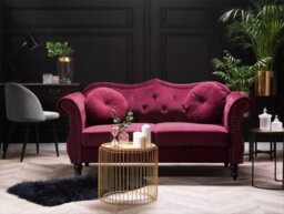 Beliani Sofa 2 Seater Skien Velvet Dark Red - thumbnail 2