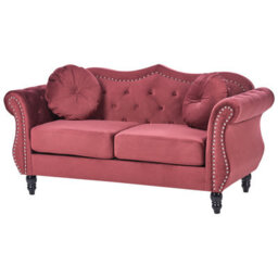 Beliani Sofa 2 Seater Skien Velvet Dark Red - thumbnail 5