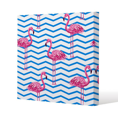 Andrew Lee Flamingo & Blue Geometric Lines (Canvas Print) / 101 X 101 X 4Cm - image 1