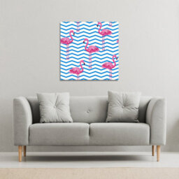 Andrew Lee Flamingo & Blue Geometric Lines (Canvas Print) / 101 X 101 X 4Cm - thumbnail 2