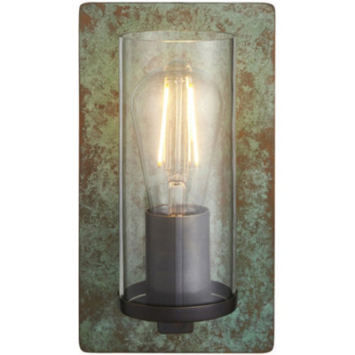Loops Verdigris Bronze Dimmable Wall Light - Clear Round Glass Shade - 10W Led E27
