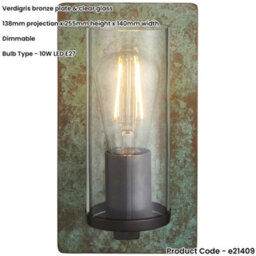 Loops Verdigris Bronze Dimmable Wall Light - Clear Round Glass Shade - 10W Led E27 - thumbnail 2