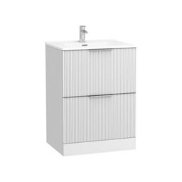 Royal Bathrooms Evora 600mm Matt White Fluted Floor Standing Bathroom Vanity Unit 2 Drawer Cabinet Storage With Ceramic Basin Sink - 1 Tap Hole - thumbnail 5