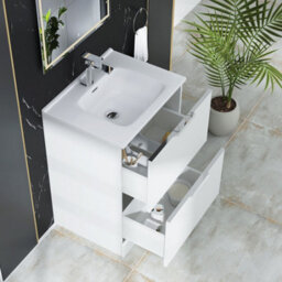 Royal Bathrooms Evora 600mm Matt White Fluted Floor Standing Bathroom Vanity Unit 2 Drawer Cabinet Storage With Ceramic Basin Sink - 1 Tap Hole - thumbnail 3