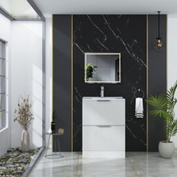 Royal Bathrooms Evora 600mm Matt White Fluted Floor Standing Bathroom Vanity Unit 2 Drawer Cabinet Storage With Ceramic Basin Sink - 1 Tap Hole - thumbnail 2