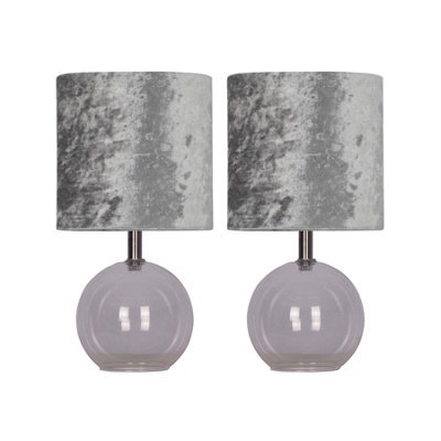 First Choice Lighting Set Of 2 Buck - Clear Glass Globe Table Lamps With Grey Velvet Shade - image 1