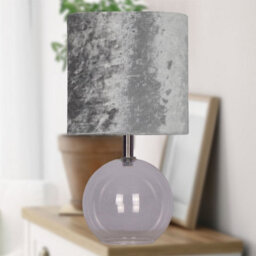 First Choice Lighting Set Of 2 Buck - Clear Glass Globe Table Lamps With Grey  Velvet Shade - thumbnail 4