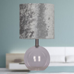 First Choice Lighting Set Of 2 Buck - Clear Glass Globe Table Lamps With Grey  Velvet Shade - thumbnail 5