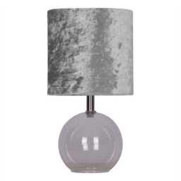 First Choice Lighting Set Of 2 Buck - Clear Glass Globe Table Lamps With Grey  Velvet Shade - thumbnail 2