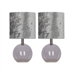 First Choice Lighting Set Of 2 Buck - Clear Glass Globe Table Lamps With Grey  Velvet Shade