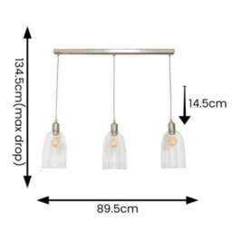 Valuelights Kira Glass Cloche Dome 3 Drop Bar Brushed Chrome Diner Ceiling Pendant Light - thumbnail 6