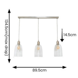 Valuelights Kira Glass Cloche Dome 3 Drop Bar Brushed Chrome Diner Ceiling Pendant Light - thumbnail 8