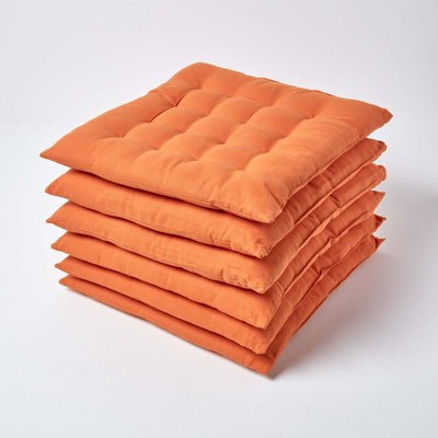 Homescapes Burnt Orange Seat Pads Or Cotton Chair Cushions 40X40 Cm, Set Of 6 Plain Chair Pads For Dining, Kitchen Or Outdoor - image 1