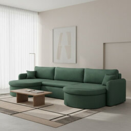 Verona U Corner Sofa Bed With Storage Container Stripy Fabric Dark Green