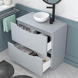 Nes Home Matte Grey 800mm Bathroom Freestanding Vanity Unit Round Ceramic Basin - thumbnail 4