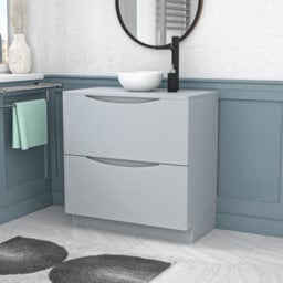 Nes Home Matte Grey 800mm Bathroom Freestanding Vanity Unit Round Ceramic Basin - thumbnail 1