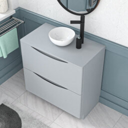 Nes Home Matte Grey 800mm Bathroom Freestanding Vanity Unit Round Ceramic Basin - thumbnail 3