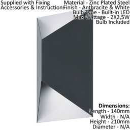2 Pack Ip44 Outdoor Wall Lights In Anthracite And White - Modern Led Lantern Design - thumbnail 2