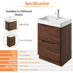 Plum&clay Eden Redwood Floor Standing Vanity Unit With Ceramic Basin (W)600mm - thumbnail 6