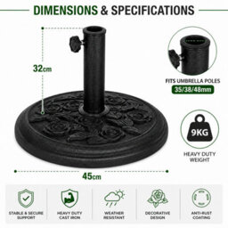 Shopnbits Cast Iron Parasol Base Heavy Duty Patio Umbrella Stand Outdoor Garden Sunshade Base 9Kg - thumbnail 2
