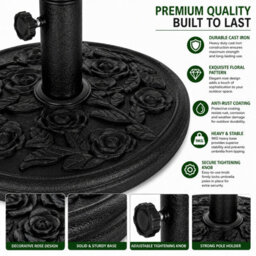 Shopnbits Cast Iron Parasol Base Heavy Duty Patio Umbrella Stand Outdoor Garden Sunshade Base 9Kg - thumbnail 4