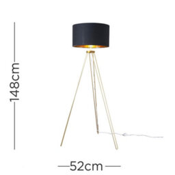 Valuelights Aero Gold Hairpin Design Tripod Floor Lamp With Black Gold Drum Shade - thumbnail 6