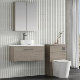 Nuie Arno Wall Hung 1-Drawer Modern Vanity Unit With Solace Oak Laminate Worktop, Stylish Counter Top Vanity Unit In Solace Oak - thumbnail 4