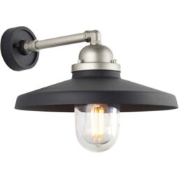 Loops Ip44 Outdoor Wall Light - Textured Black Aged Pewter Arm - Clear Glass Shade - Garage Porch Lamp