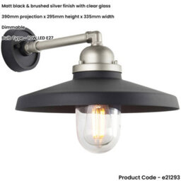 Loops Ip44 Outdoor Wall Light - Textured Black Aged Pewter Arm - Clear Glass Shade - Garage Porch Lamp - thumbnail 2