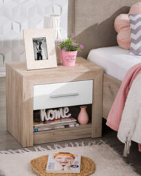 Amos Mann Furniture Astor Grey Oak And White Gloss Bedside With 1 Drawer And Open Shelf - thumbnail 1