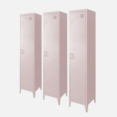 Sweeek - Set Of 3 Metal Cabinets/lockers With 4 Storage Compartments Industrial-Style Soho Pink 38X38X180 Cm - image 1
