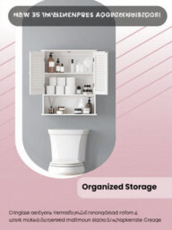 LEDREM Bathroom Wall Cabinet, Wall-Mounted Bathroom Storage Cabinet, With Adjustable Shelf, Double Shutter Doors And Open Shelf, White - thumbnail 6