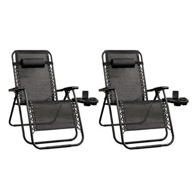 Royalford Zero Gravity Chair Grey Folding Garden Recliner 120Kg Support Pack Of 2