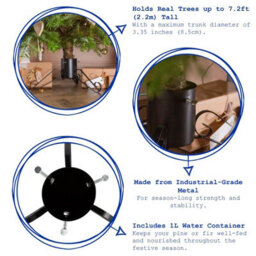 Harbour Housewares Scroll Real Christmas Tree Stand - Small Metal Live Xmas Tree Holder With Water Holder Adjustable Trunk Support - thumbnail 2