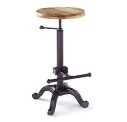 Elm Home And Garden Solid Wooden And Metal Adjustable Bar Stool L 36 X W 36 X H 65-76 Cm