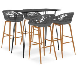Berkfield Modern 5 Piece Bar Set Black And Grey - thumbnail 2