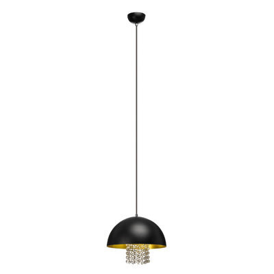 Orsina Black Metal Pendant Light With Crystal Trim, Sleek Ceiling Lighting, Hanging Lamp With Open Base For Dining