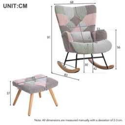 Matteo Multicolour Patchwork Fabric Rocking Chair With Footstool, Wingback Design & Solid Wood Legs - thumbnail 4