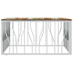 Berkfield Modern Coffee Table Silver Stainless Steel And Solid Wood Reclaimed - thumbnail 4