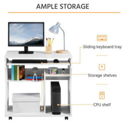 Yaheetech White Wood Computer Desk With Wheels - thumbnail 4