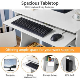 Yaheetech White Wood Computer Desk With Wheels - thumbnail 5