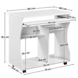 Yaheetech White Wood Computer Desk With Wheels - thumbnail 3