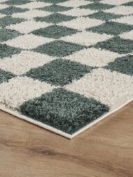 Chester Living Room Shaggy Area Rug Modern - Contemporary Checkered Design - Hallway Runner Indoor Rug Jade Green 60X220 Cm - thumbnail 4